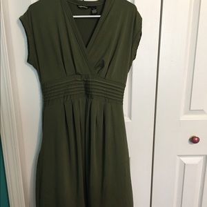 Olive green knee length empire waist dress